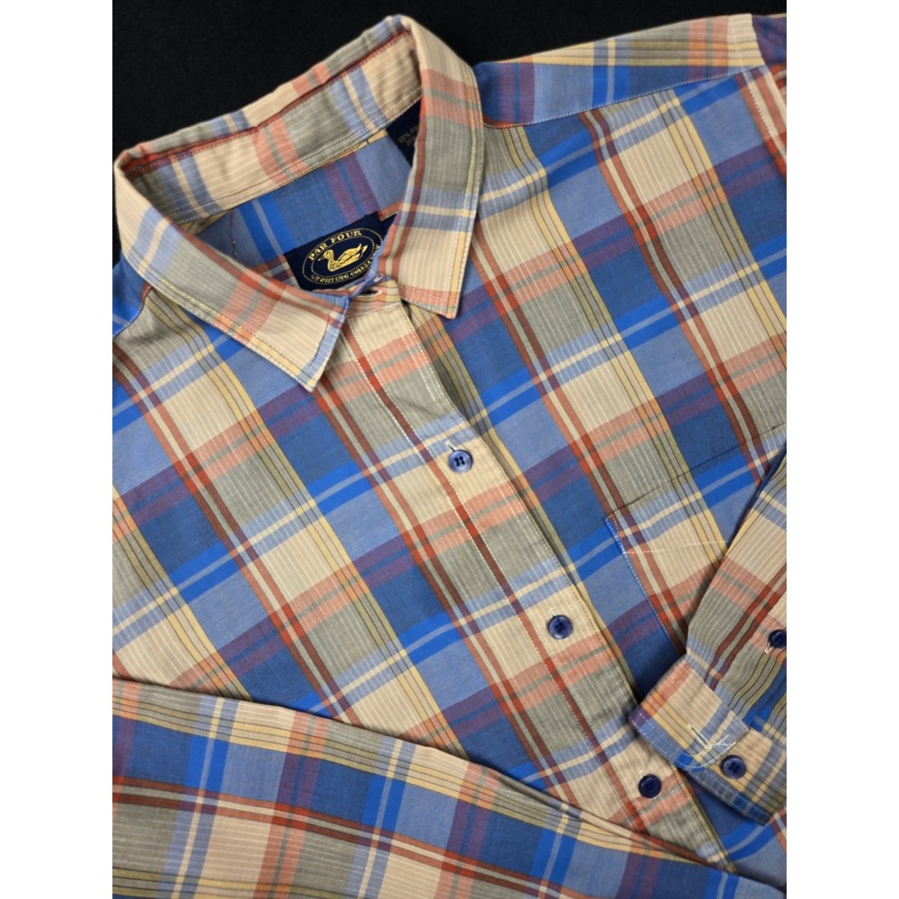 PAR FOUR Sporting Collection Blue Tan Plaid Button Down‎ Shirt Long Sleeve Sz 12